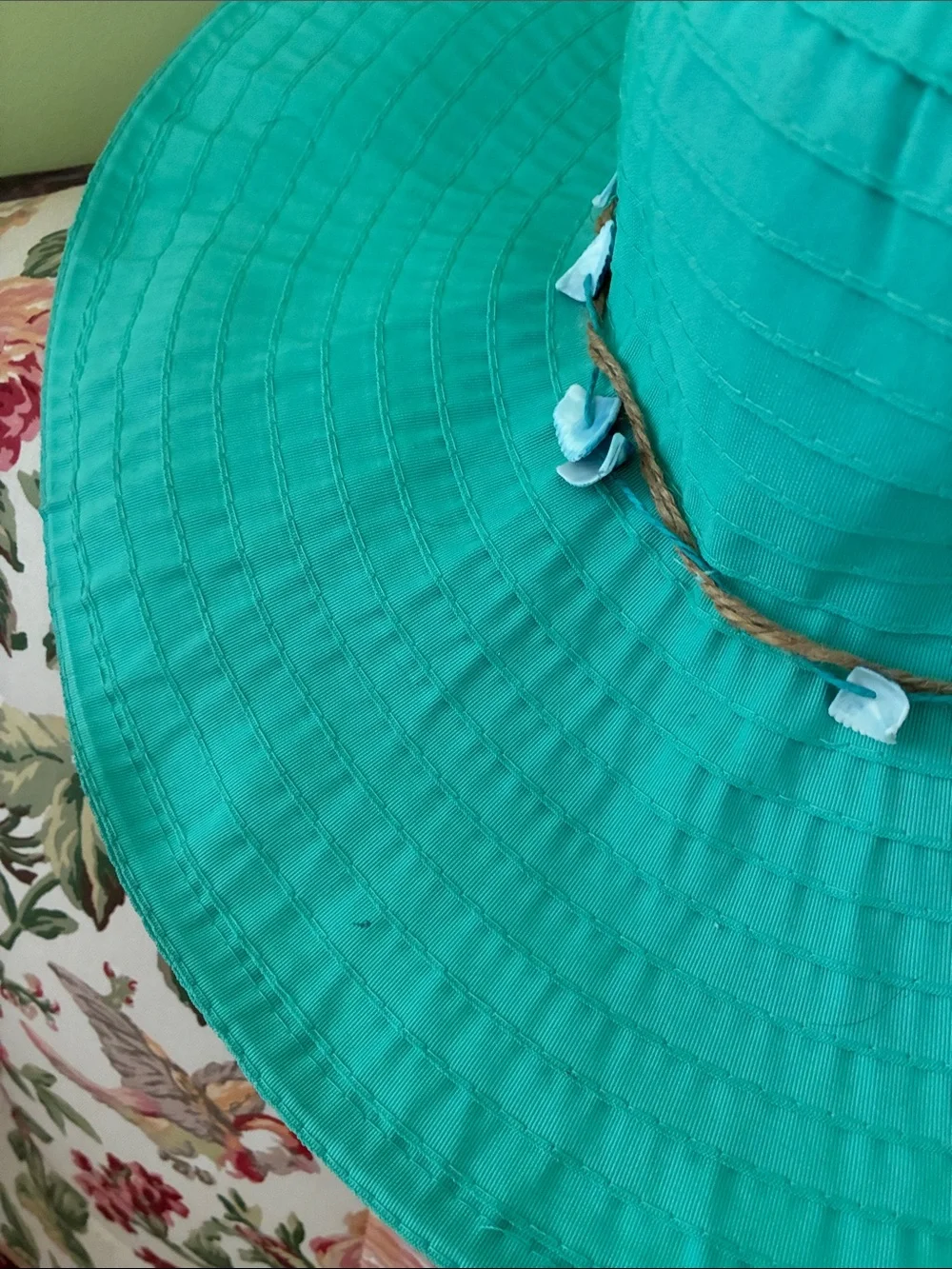 Women’s Turquoise Wide-Brim Sun Hat with Twine Accent